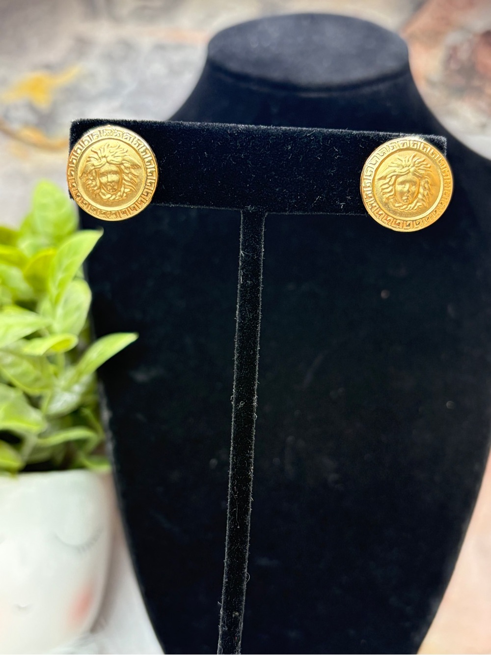 Gold Tone Medallion Men's Stud Earrings